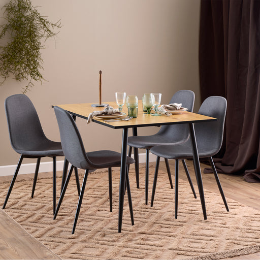 Wilma Dining Table with Oak Top & Black Legs Included 4 Celia Dining Chair in Light Grey – image 1