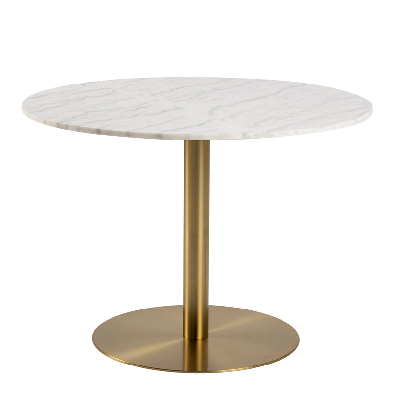 Corby Round Dining Table with White Polished Marble Top & Gold Base inc 4 Brooke Dining Chairs in Beige – image 2