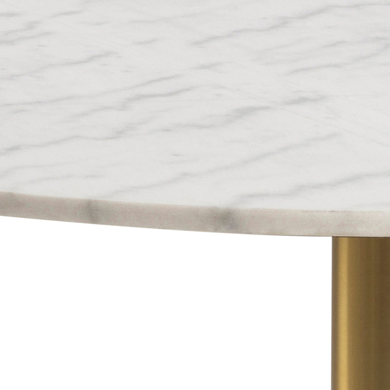 Corby Round Dining Table with White Polished Marble Top & Gold Base inc 4 Brooke Dining Chairs in Beige – image 3