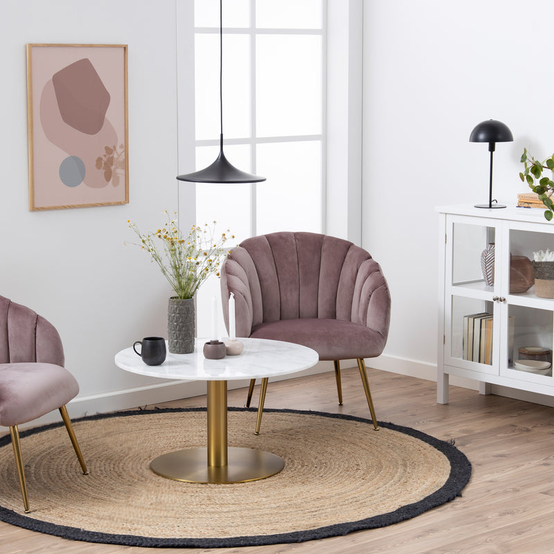 Corby Round Coffee Table with White Polished Marble Top & Gold Base – image 3