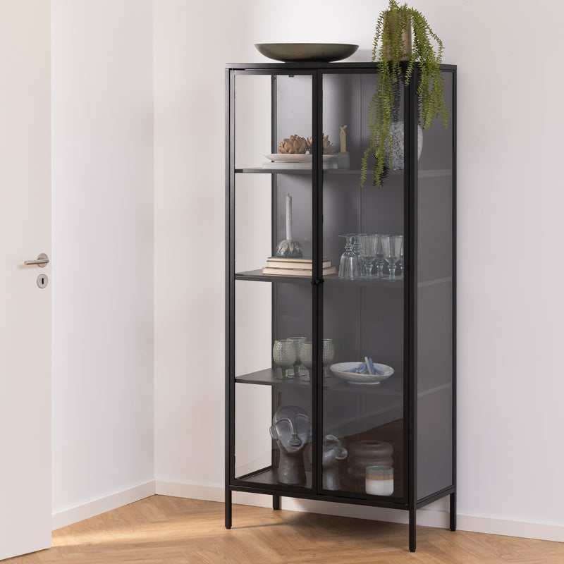 Newcastle Tall 2 Door Display Cabinet in Matt Black – image 6