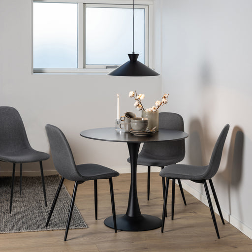 Malta Ceramic Round Dining Table in Black 90x75cm Included 4 Celia Dining Chair in Light Grey – image 1