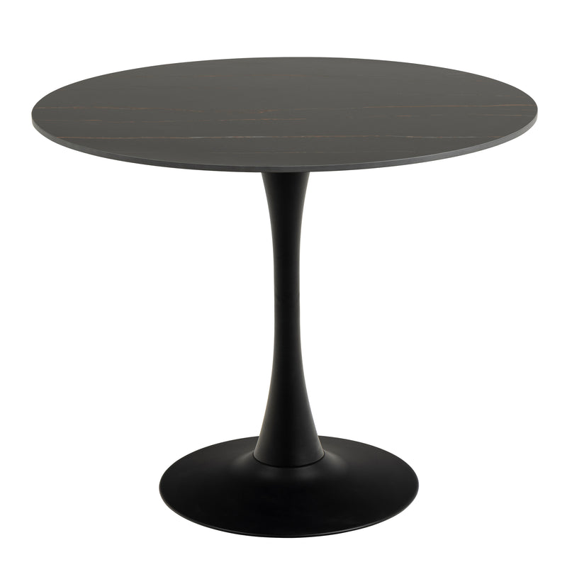 Malta Ceramic Round Dining Table in Black 90x75cm Included 4 Celia Dining Chair in Light Grey – image 2