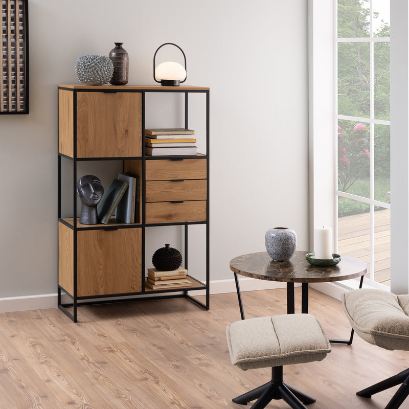 Swindon Bookcase with 2 Doors, 3 Drawers and 1 Shelves in Black – image 5