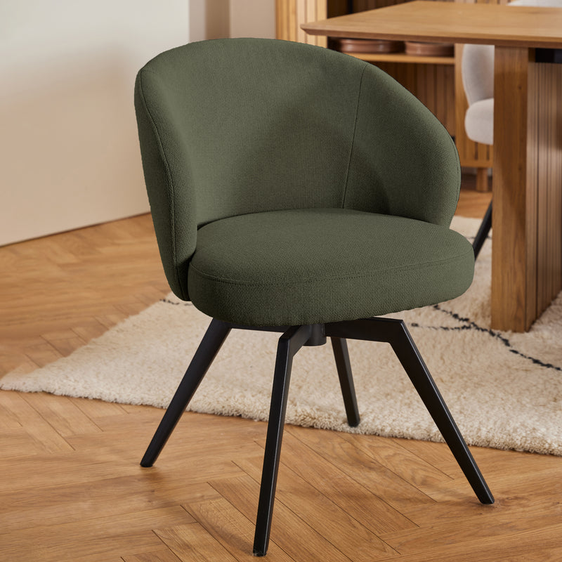 Soli Round Dining Table in Oak/Black 120x75cm Included 4 Darlene Dining Chair with Armrest and Swivel Function in Green – image 8