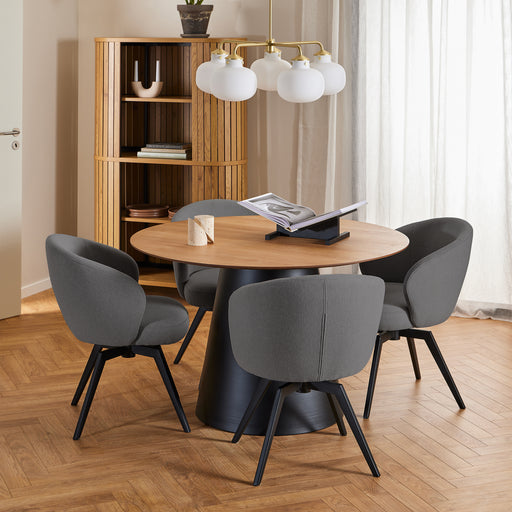 Soli Round Dining Table in Oak/Black 120x75cm Included 4 Darlene Dining Chair with Armrest and Swivel Function in Grey – image 1