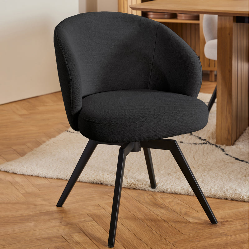 Soli Round Dining Table in Oak/Black 120x75cm Included 4 Darlene Dining Chair with Armrest and Swivel Function in Black – image 8