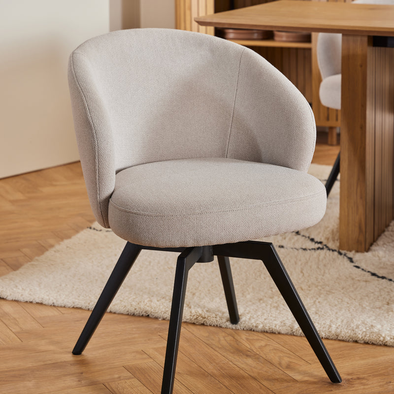 Soli Round Dining Table in Oak/Black 120x75cm Included 4 Darlene Dining Chair with Armrest and Swivel Function in Beige – image 8