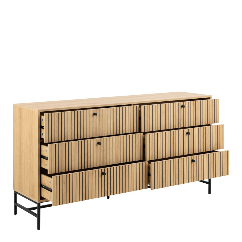 Albany Wide Chest of 6 Drawers in Oak/Black Legs – image 4