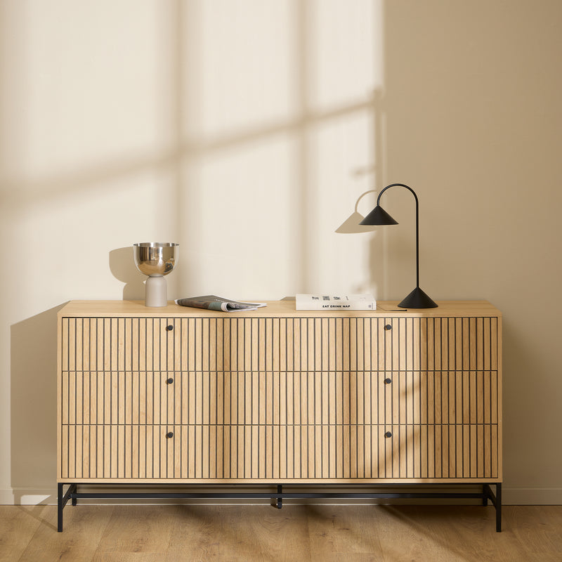 Albany Wide Chest of 6 Drawers in Oak/Black Legs – image 5