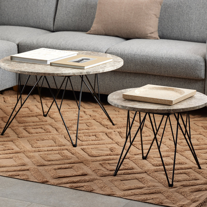 Prunus Round Coffee Table in Brown Marble and Matt Black Coated Steel Base 80x46.4cm – image 4