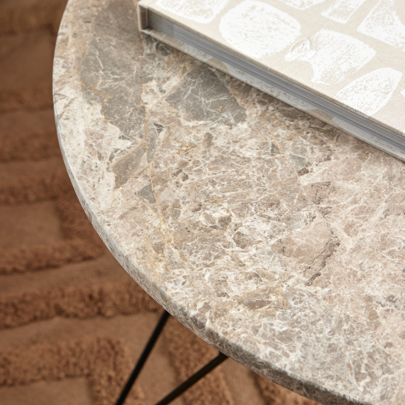 Prunus Round Coffee Table in Brown Marble and Matt Black Coated Steel Base 80x46.4cm – image 5