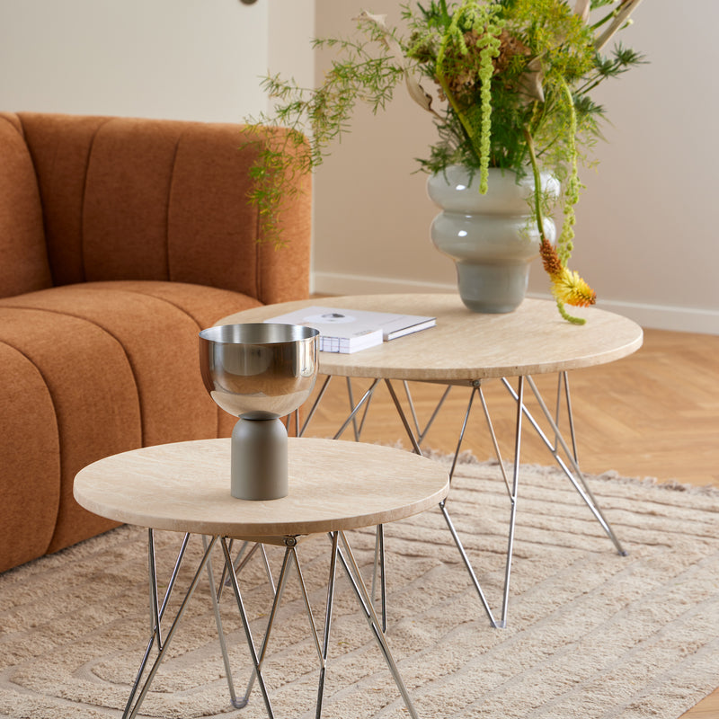 Prunus Round Coffee Table in Matt Beige and Chrome Steel Base 80x46.4cm – image 4