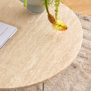 Prunus Round Coffee Table in Matt Beige and Chrome Steel Base 80x46.4cm – image 5