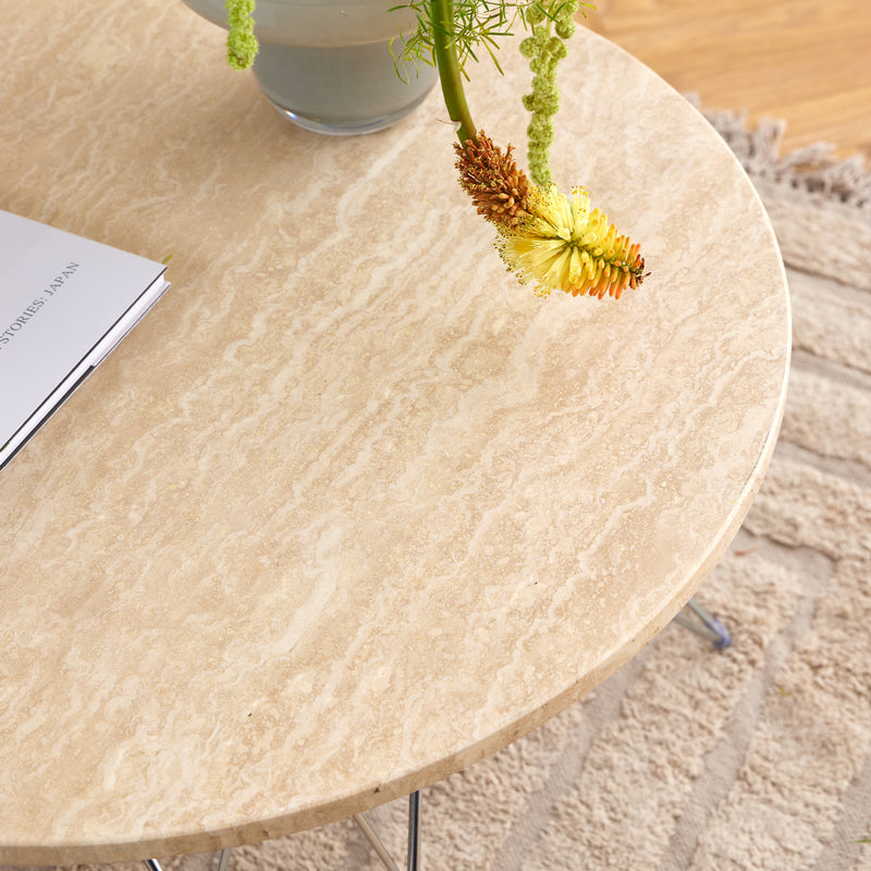 Prunus Round Coffee Table in Matt Beige and Chrome Steel Base 80x46.4cm – image 5