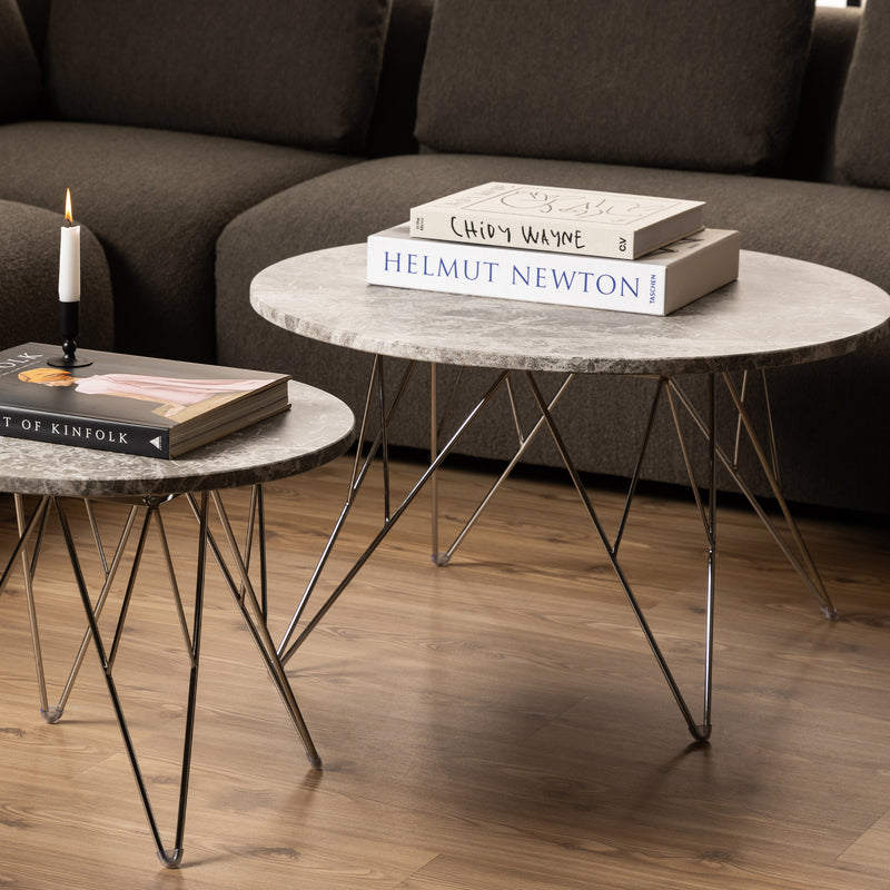 Prunus Round Coffee Table with Grey-Brown Marble Top – image 4