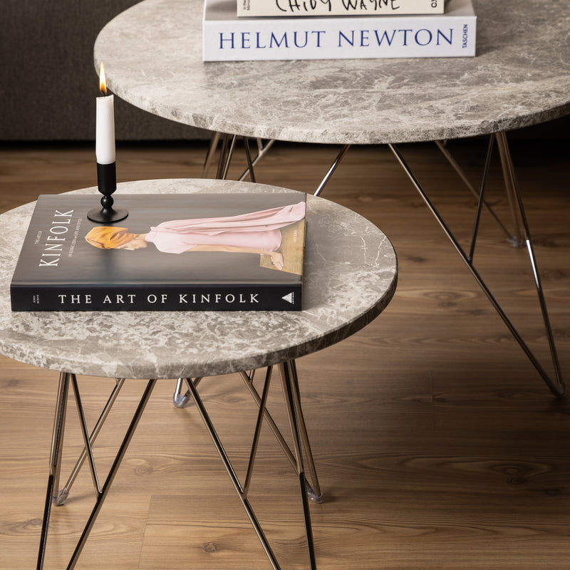 Prunus Round Coffee Table with Grey-Brown Marble Top – image 5