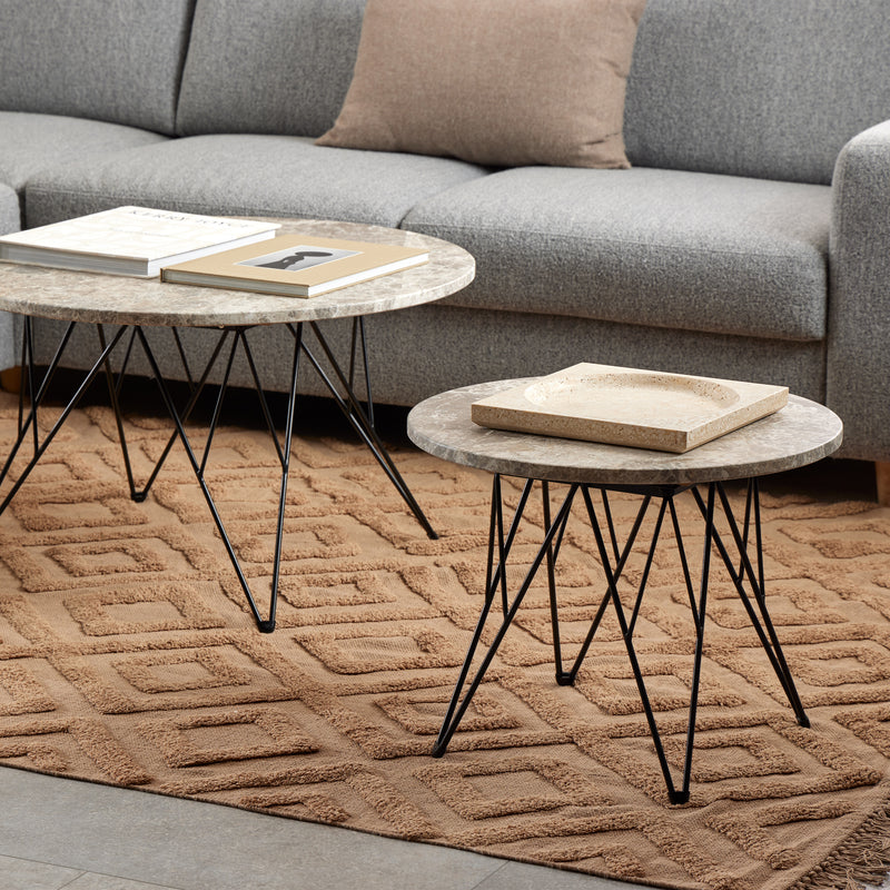 Prunus round Side Table in Grey Marble and Black Coated Steel Base 55x41.4cm – image 4