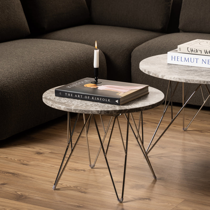 Prunus Round Side Table with Grey-Brown Marble Top – image 4