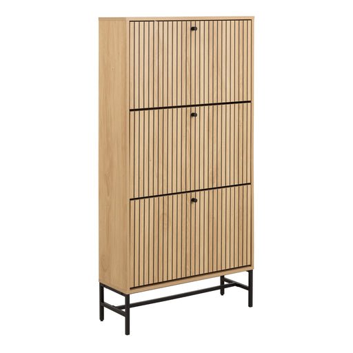 Albany Shoe Cabinet 3 Flip Down Doors in Oak/Black Legs – image 1