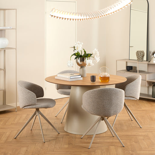 Soli Round Dining Table in Oak/Grey 120x75cm Included 4 Ella Swivel Beige Dining Chair – image 1