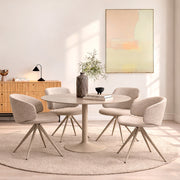 Ibiza Round Beige Dining Table with 4 Ella Swivel Cream Dining Chair – image 1